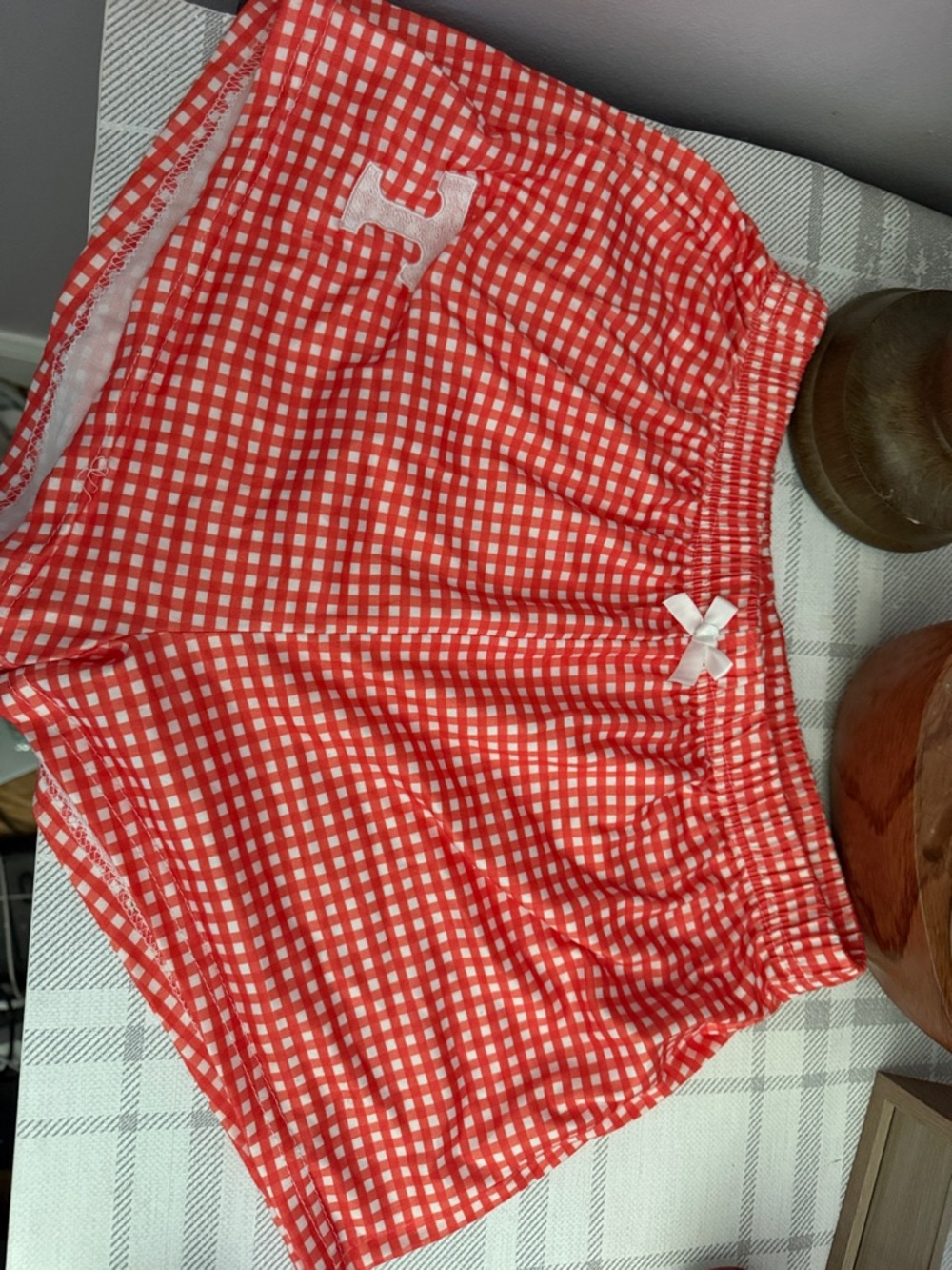 Orange Gingham Tennessee Lounge Shorts with White Bow